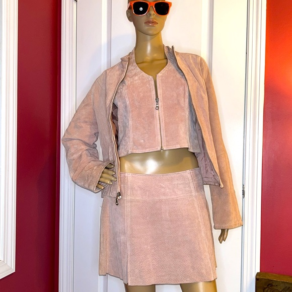 Wilsons Leather Dresses & Skirts - Wilson’s Leather Motorcycle Jacket Halter Top and Skirt Set Dusty Rose Y2K 2004